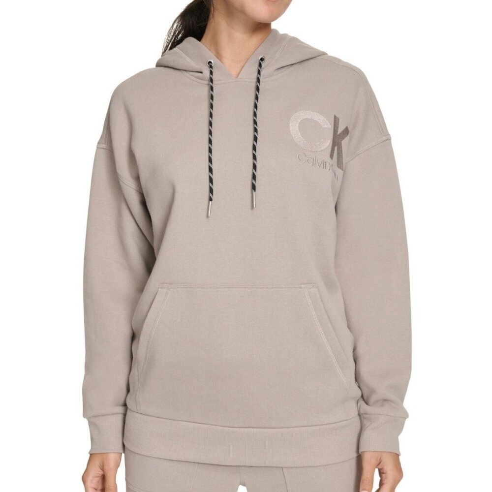 Calvin Klein Women's Eco Fleece Logo Pullover Hoodie In Moon Rock M New